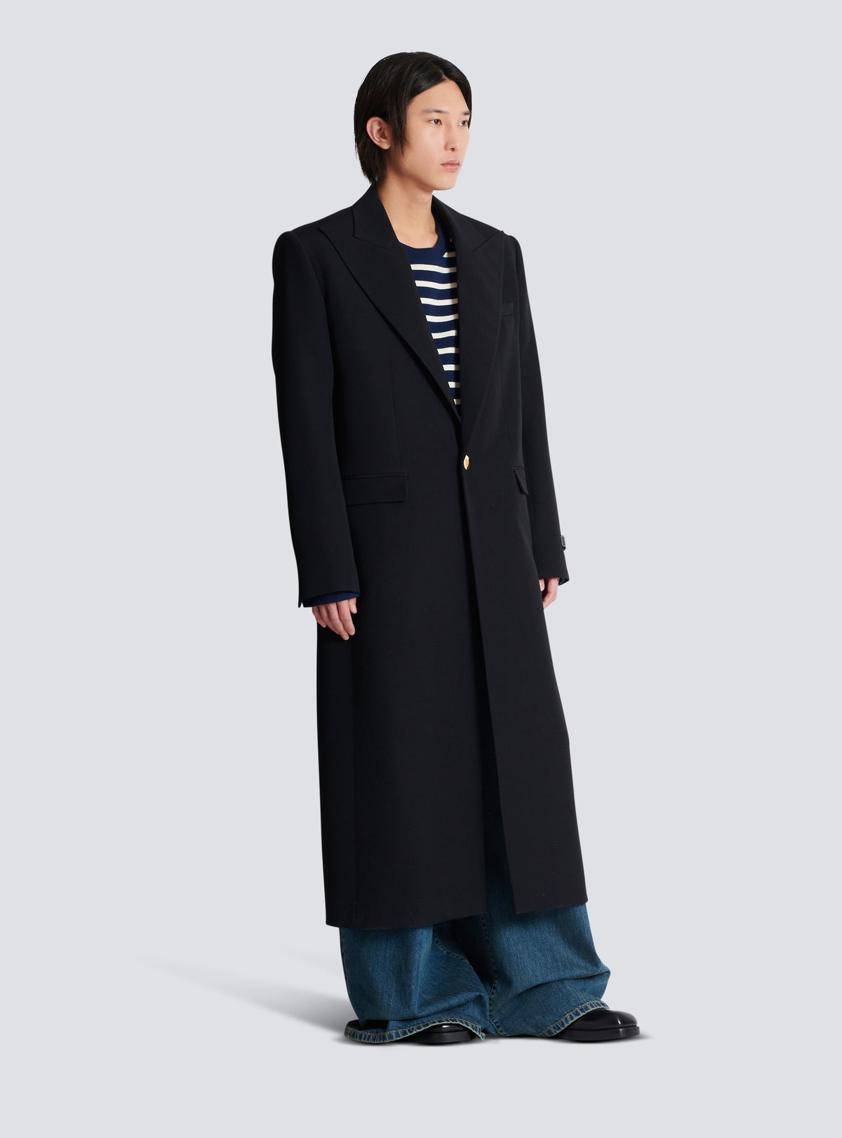 Manteau long en laine grain de poudre - Noir
