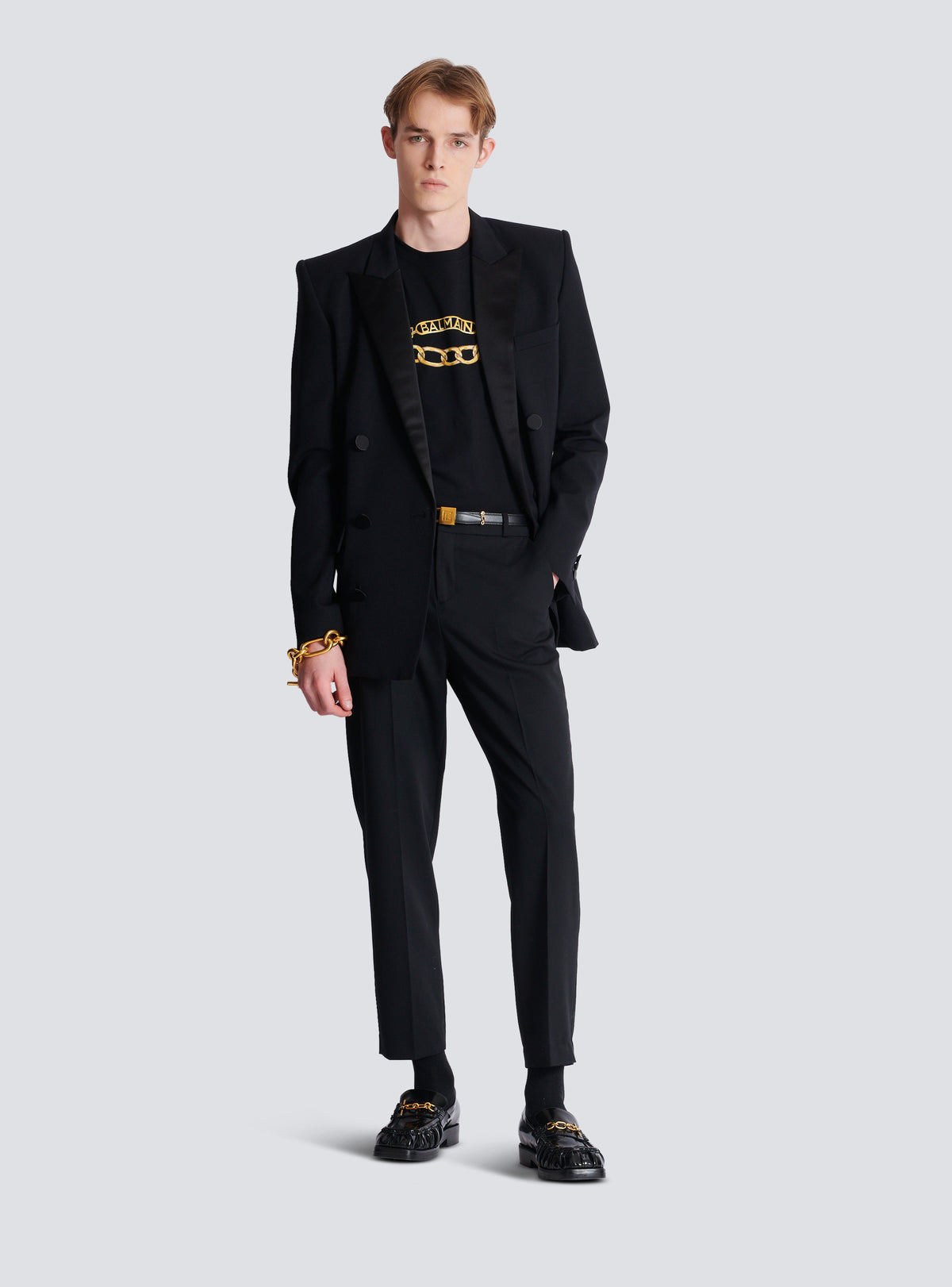 T-shirt imprimé logo balmain chaînes - Noir & Or