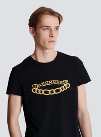 T-shirt imprimé logo balmain chaînes - Noir & Or