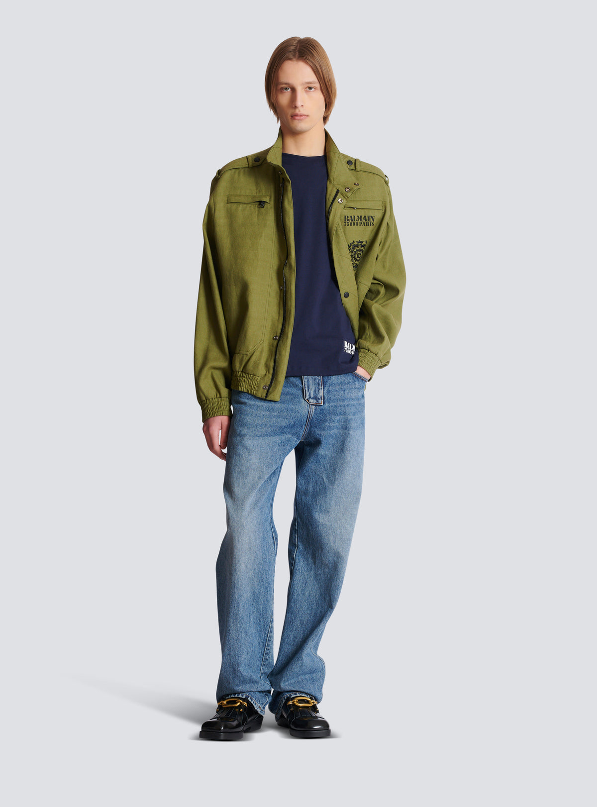 T-shirt imprimé small balmain stamp - Marine & Blanc