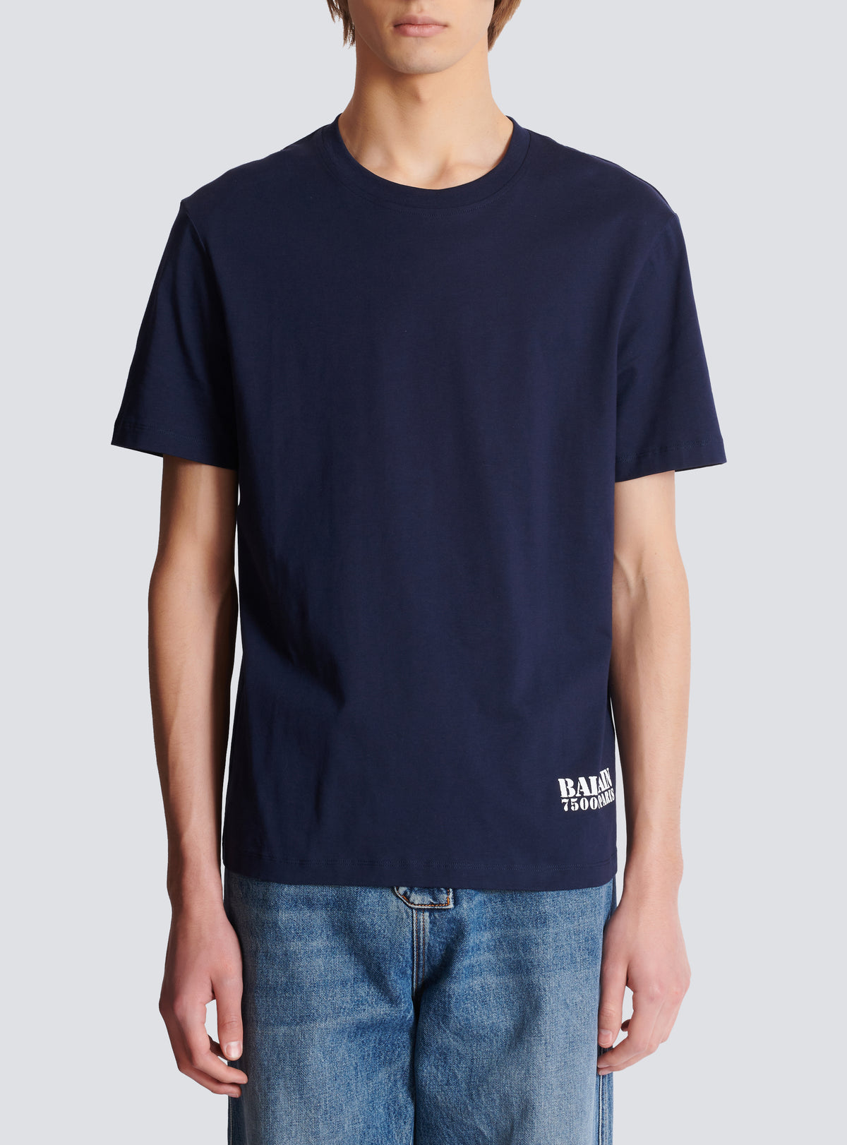 T-shirt imprimé small balmain stamp - Marine & Blanc