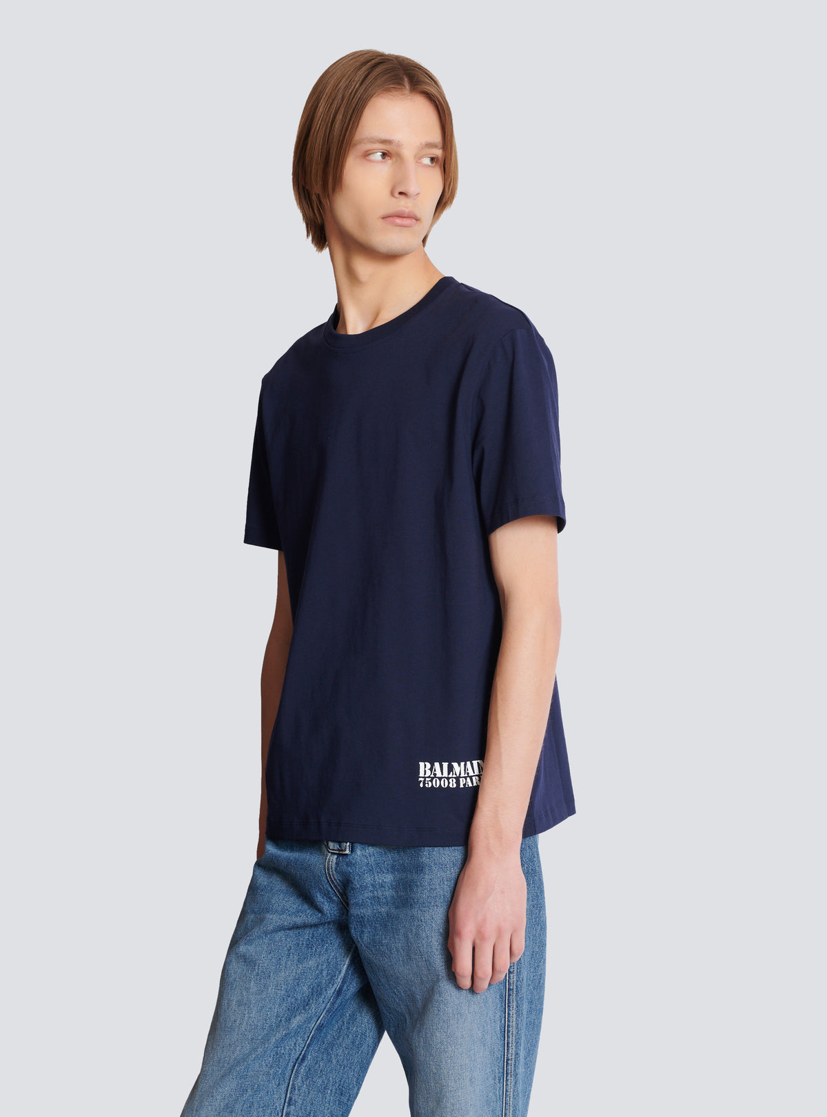 T-shirt imprimé small balmain stamp - Marine & Blanc