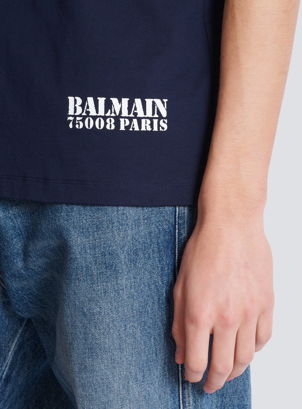 T-shirt imprimé small balmain stamp - Marine & Blanc