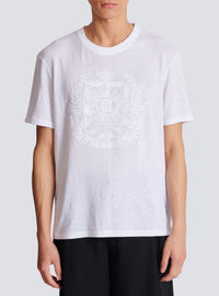 T-shirt en lin brodé balmain écusson - Blanc