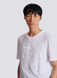T-shirt en lin brodé balmain écusson - Blanc