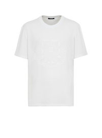 T-shirt en lin brodé balmain écusson - Blanc