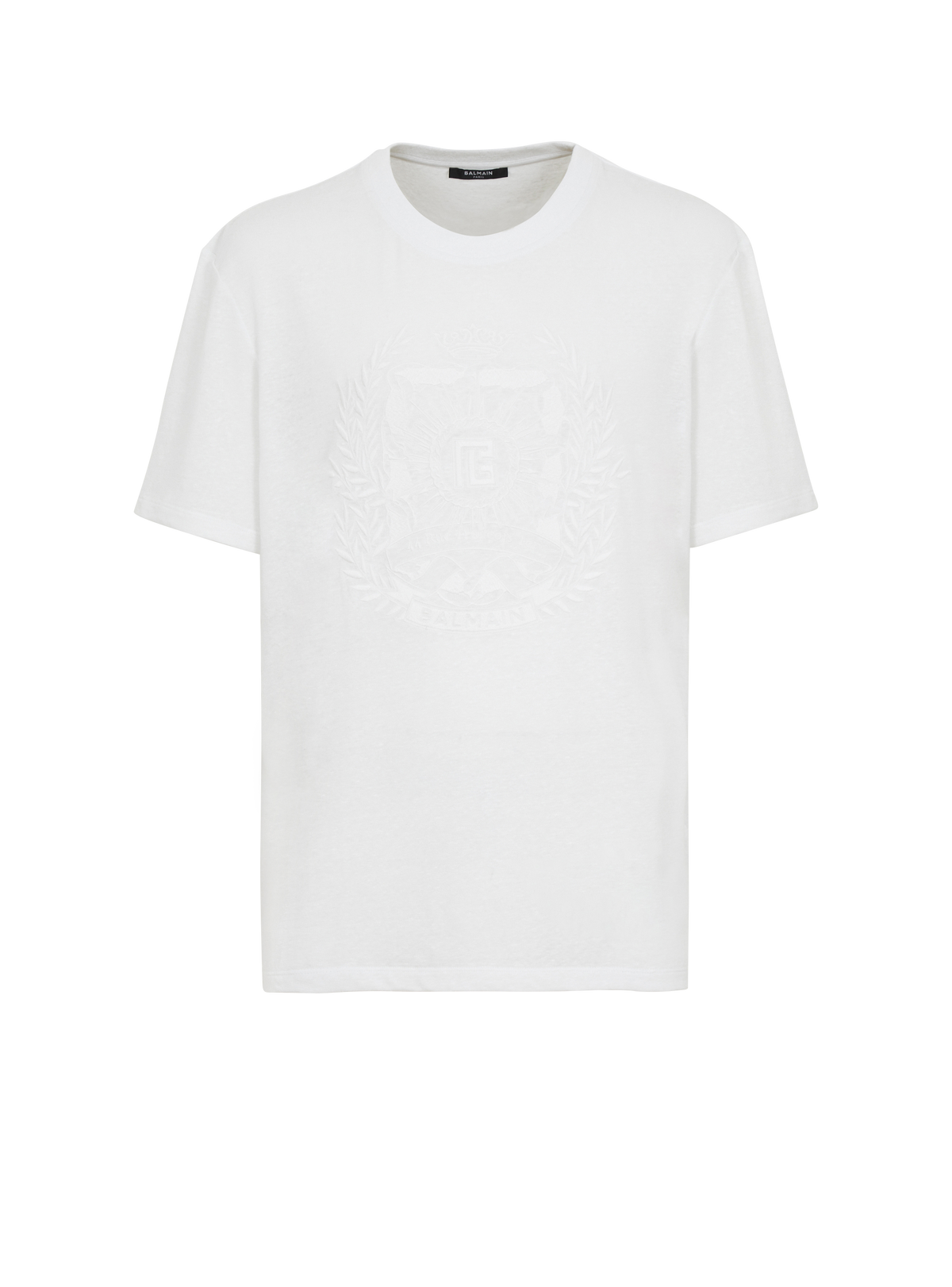 T-shirt en lin brodé balmain écusson - Blanc