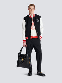 T-shirt varsity imprimé balmain écusson - Creme & Rouge