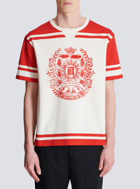 T-shirt varsity imprimé balmain écusson - Creme & Rouge