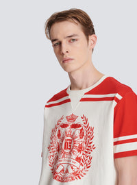 T-shirt varsity imprimé balmain écusson - Creme & Rouge