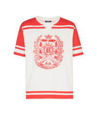 T-shirt varsity imprimé balmain écusson - Creme & Rouge