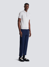 Polo tricoté en coton et soie - Gris & Marine