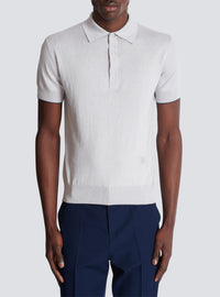 Polo tricoté en coton et soie - Gris & Marine