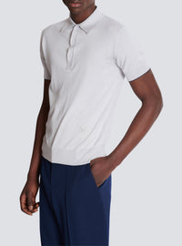 Polo tricoté en soie - Gris & Marine