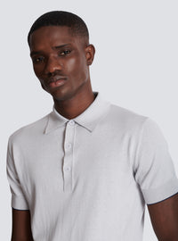 Polo tricoté en coton et soie - Gris & Marine