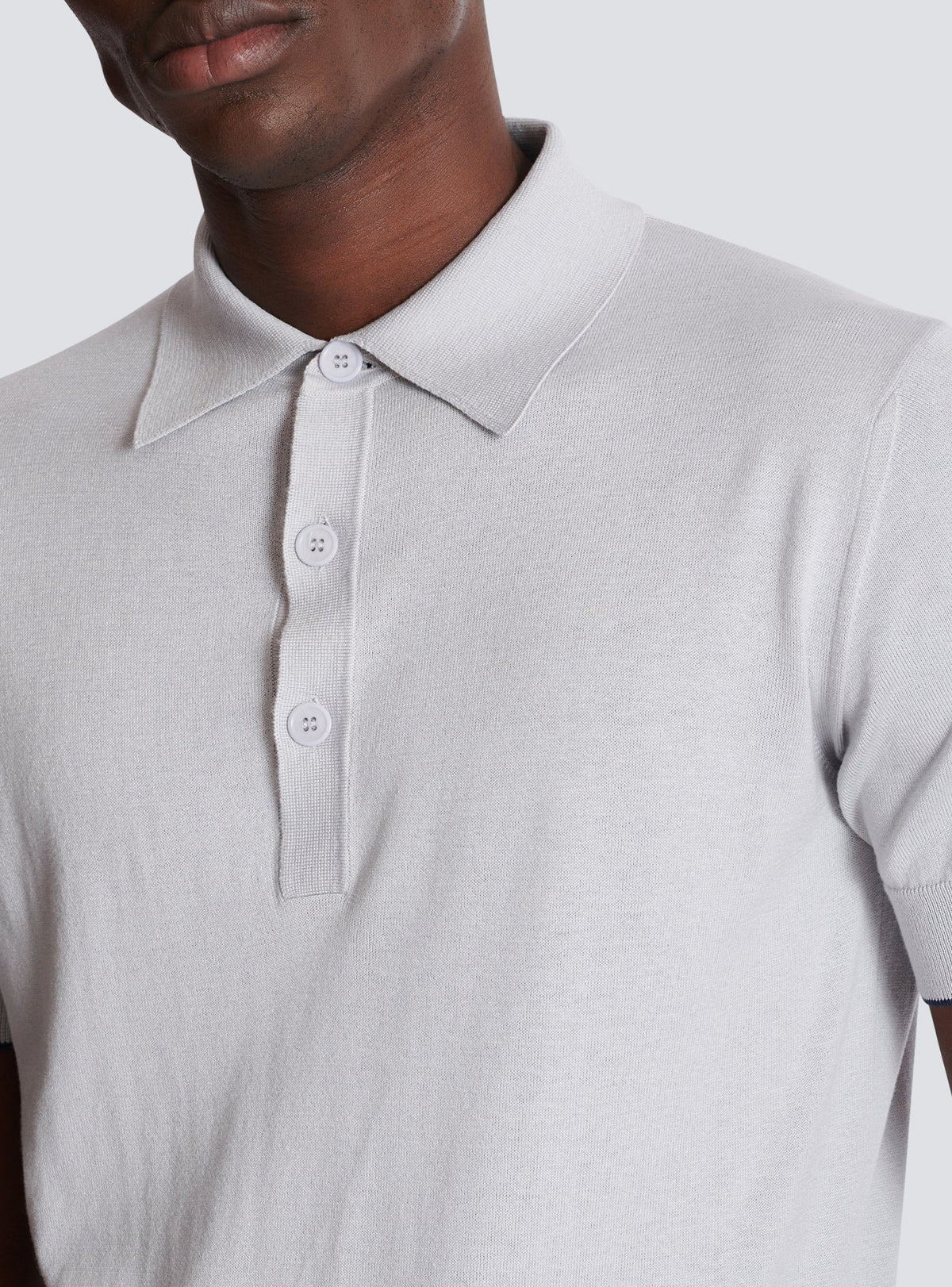 Polo tricoté en soie - Gris & Marine