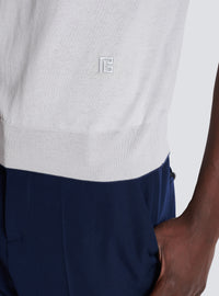 Polo tricoté en coton et soie - Gris & Marine