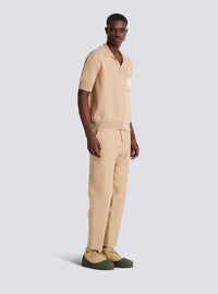 Polo brodé balmain écusson en maille - Beige & Naturel