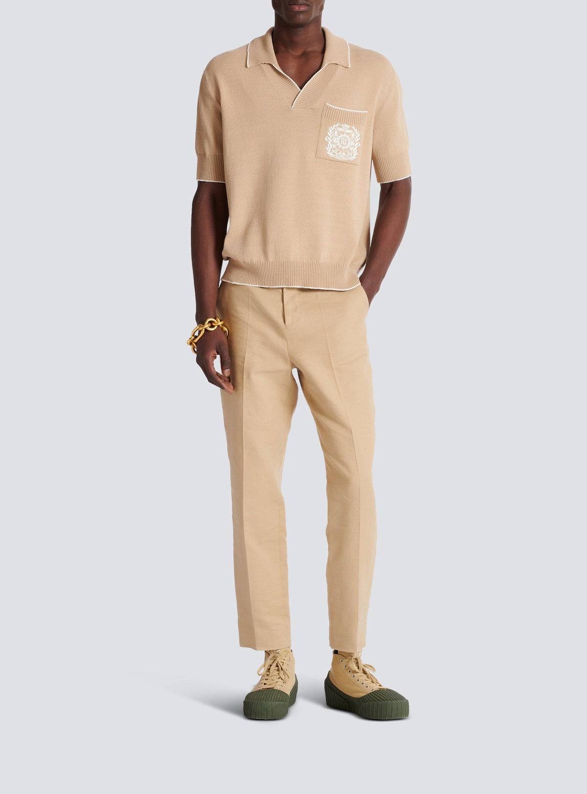 Polo brodé en maille - Beige & Naturel