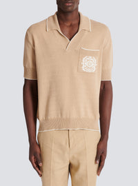 Polo brodé balmain écusson en maille - Beige & Naturel
