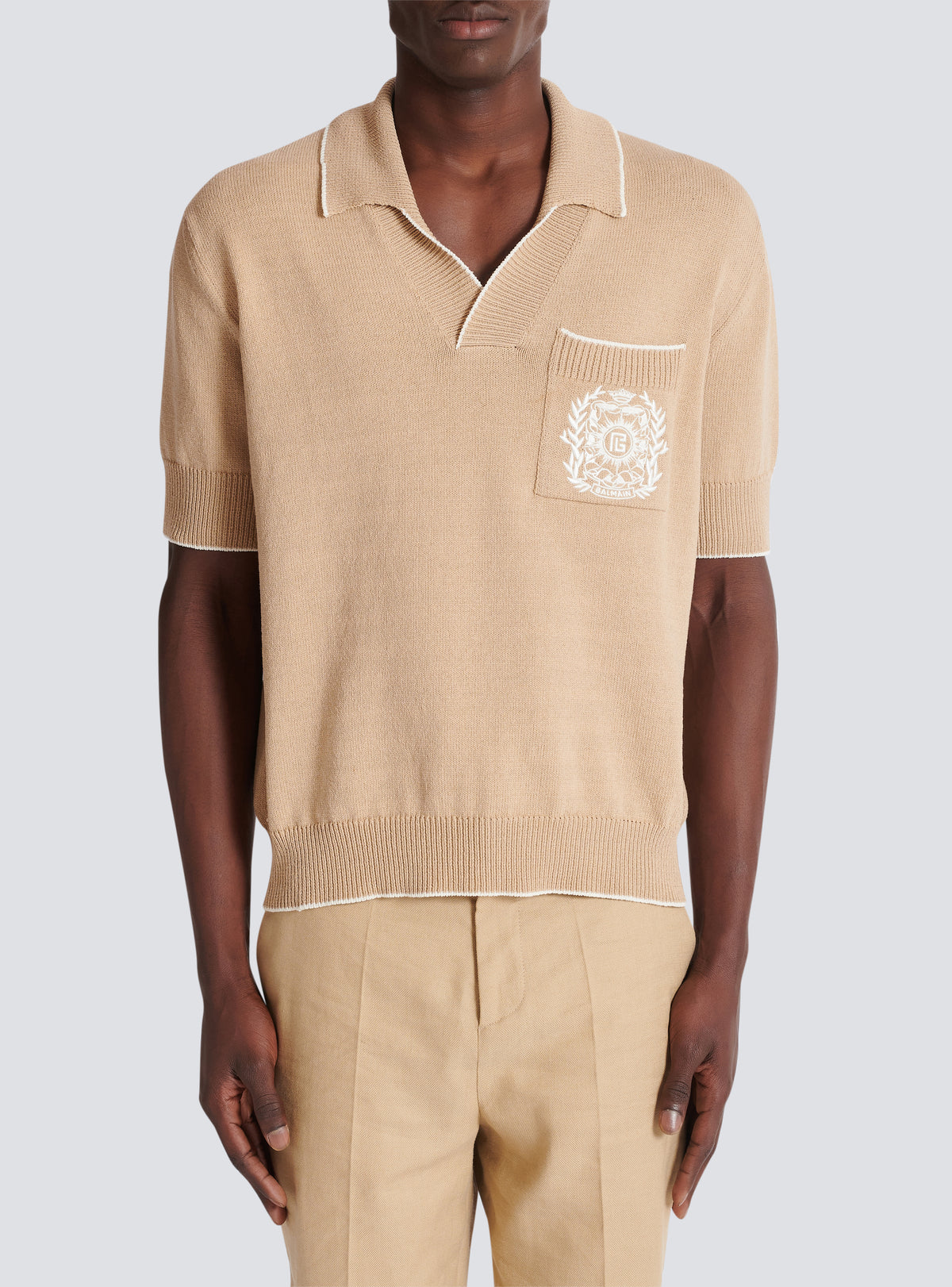 Polo brodé balmain écusson en maille - Beige & Naturel