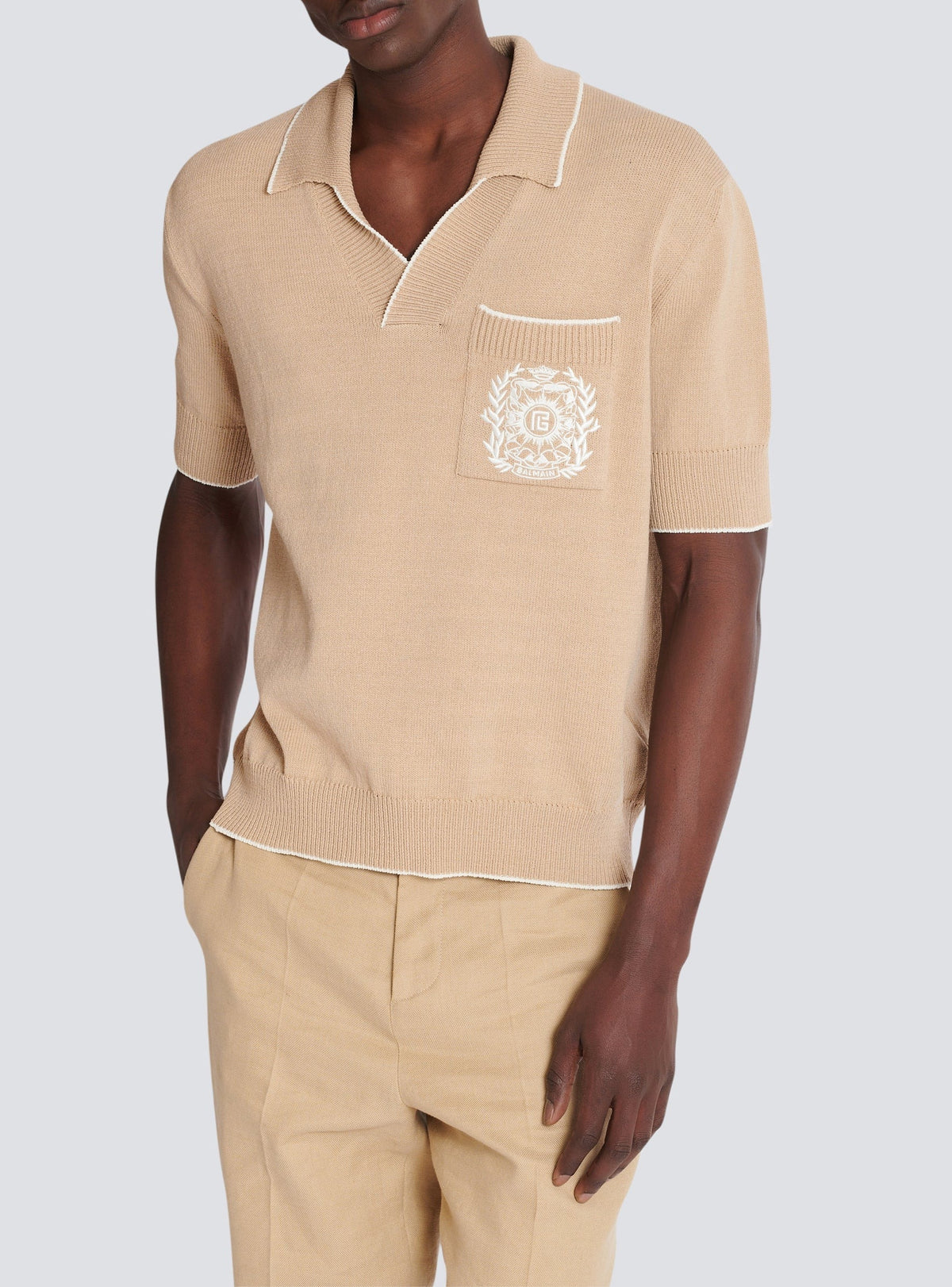 Polo brodé en maille - Beige & Naturel