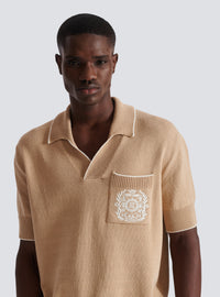 Polo brodé balmain écusson en maille - Beige & Naturel