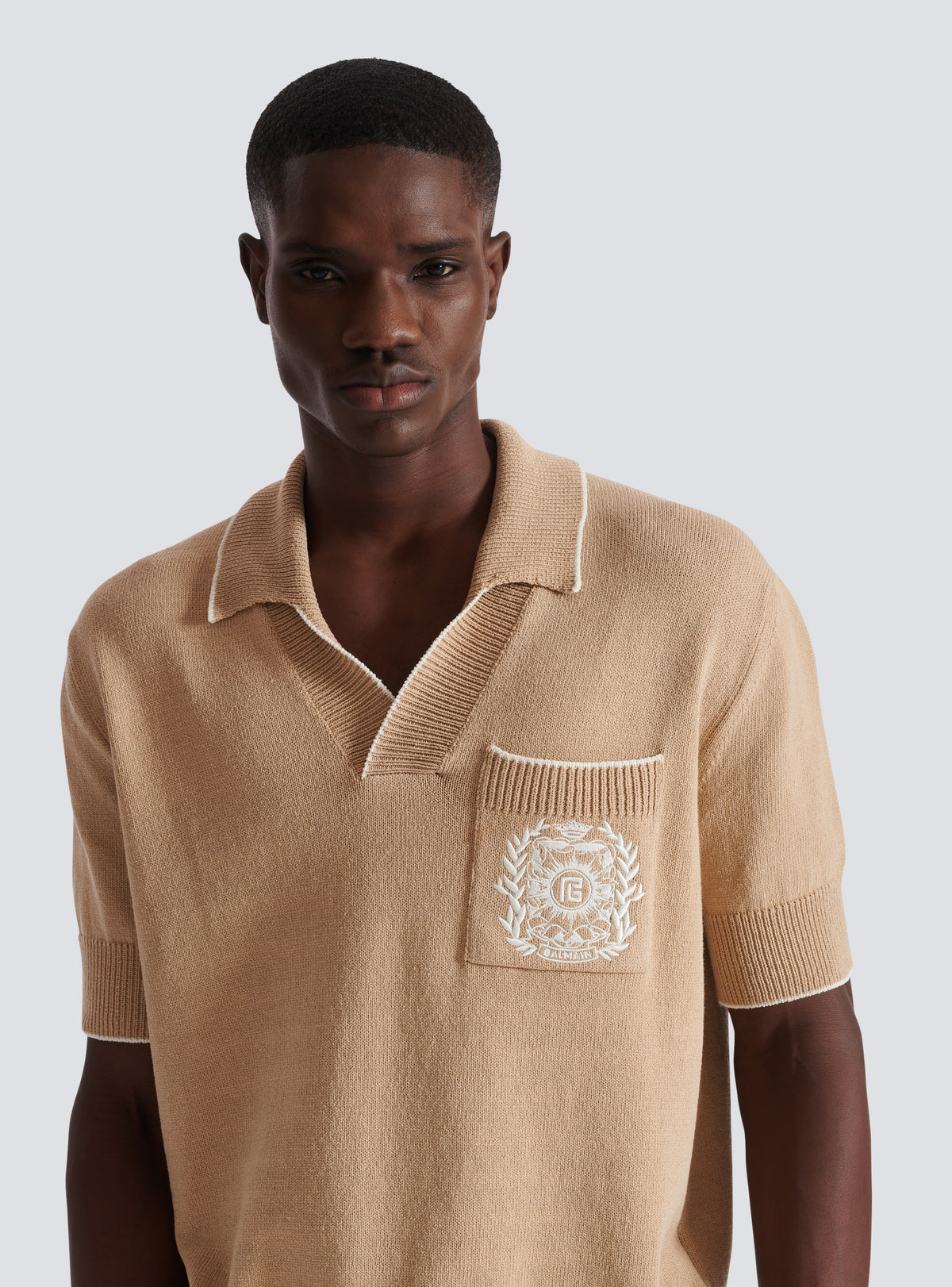 Polo brodé balmain écusson en maille - Beige & Naturel