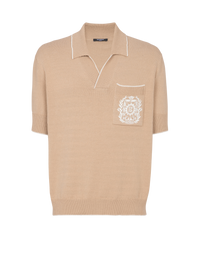 Polo brodé balmain écusson en maille - Beige & Naturel
