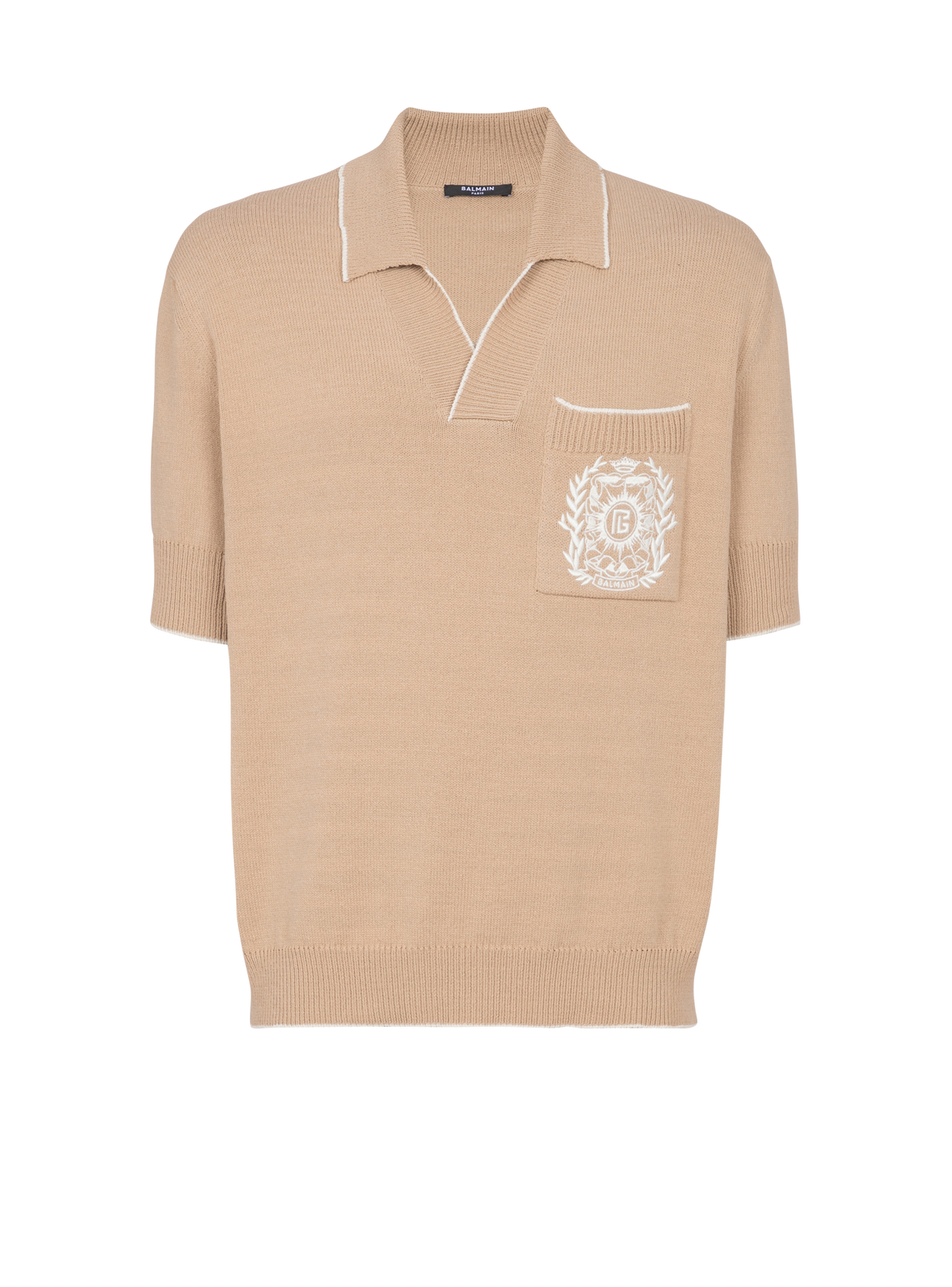 Polo brodé balmain écusson en maille - Beige & Naturel