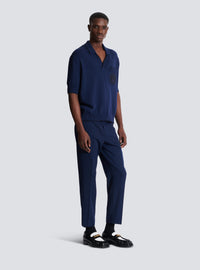 Polo brodé balmain écusson en maille - Bleu Marine & Noir