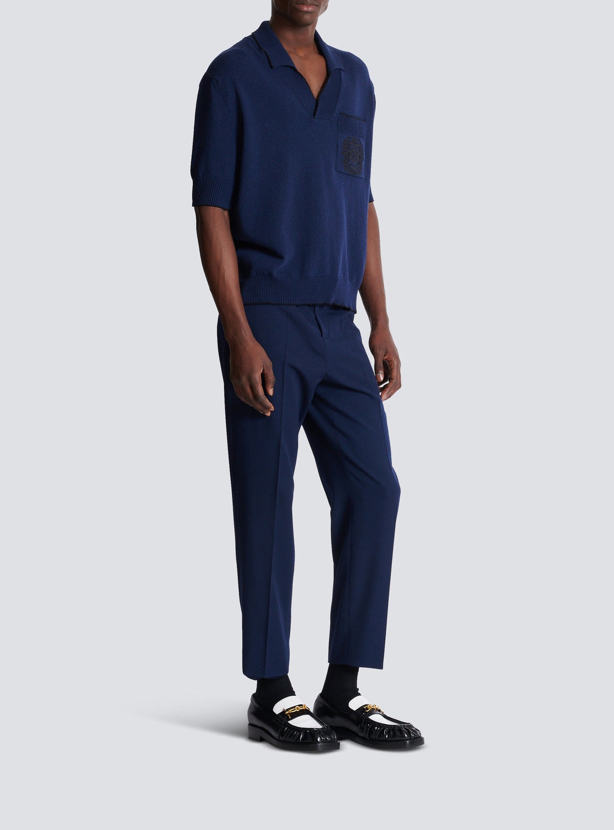 Polo brodé en maille - Bleu Marine & Noir