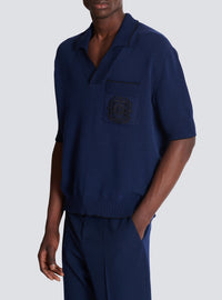Polo brodé en maille - Bleu Marine & Noir