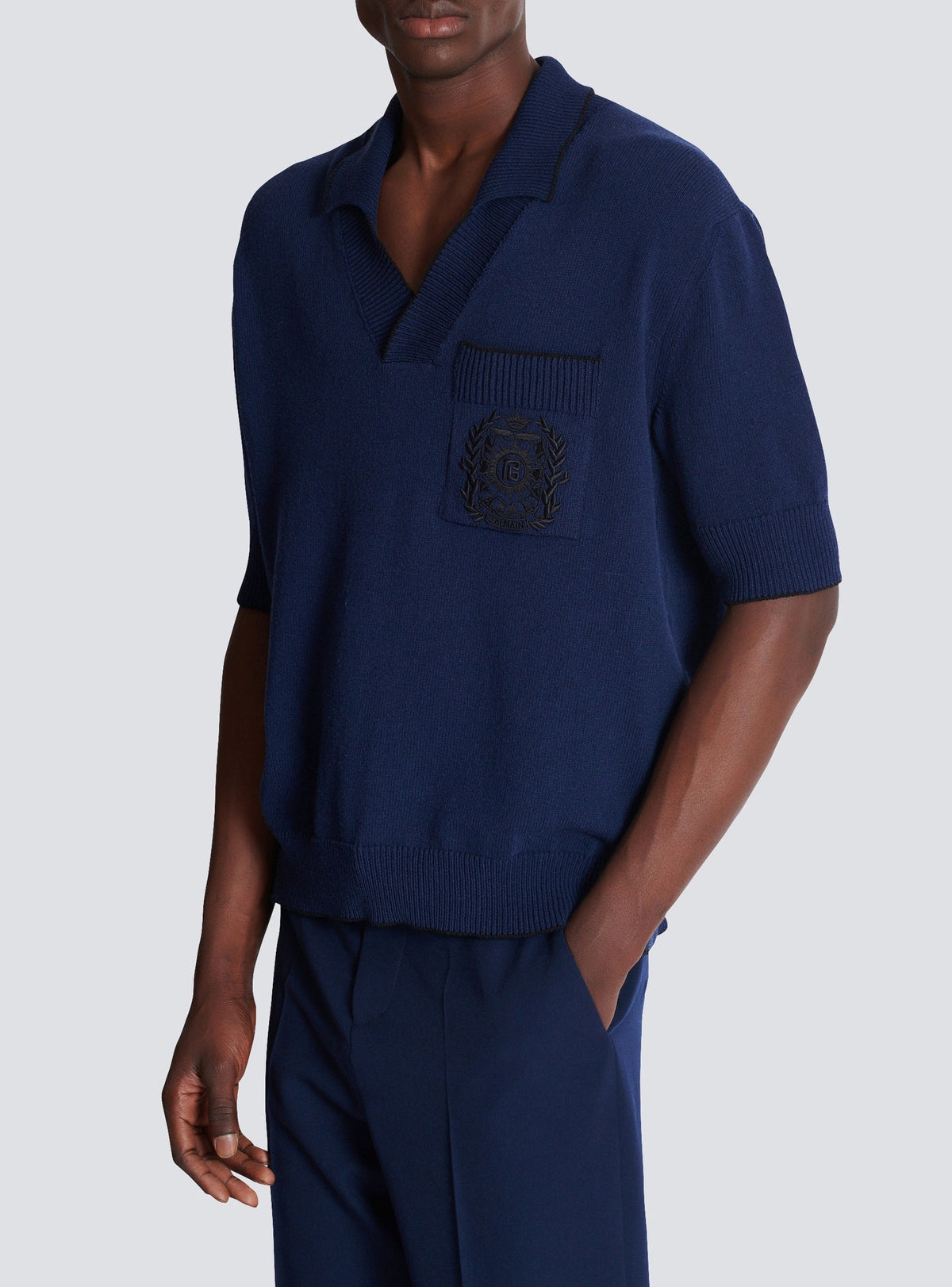Polo brodé en maille - Bleu Marine & Noir