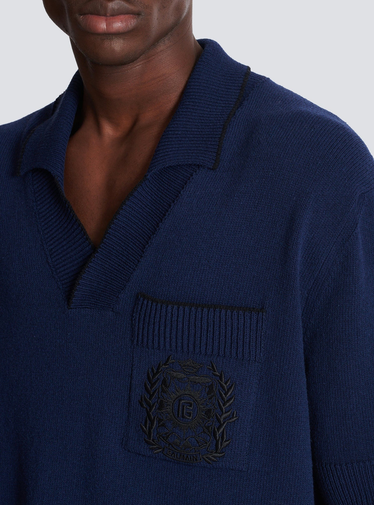 Polo brodé en maille - Bleu Marine & Noir