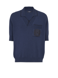Polo brodé balmain écusson en maille - Bleu Marine & Noir