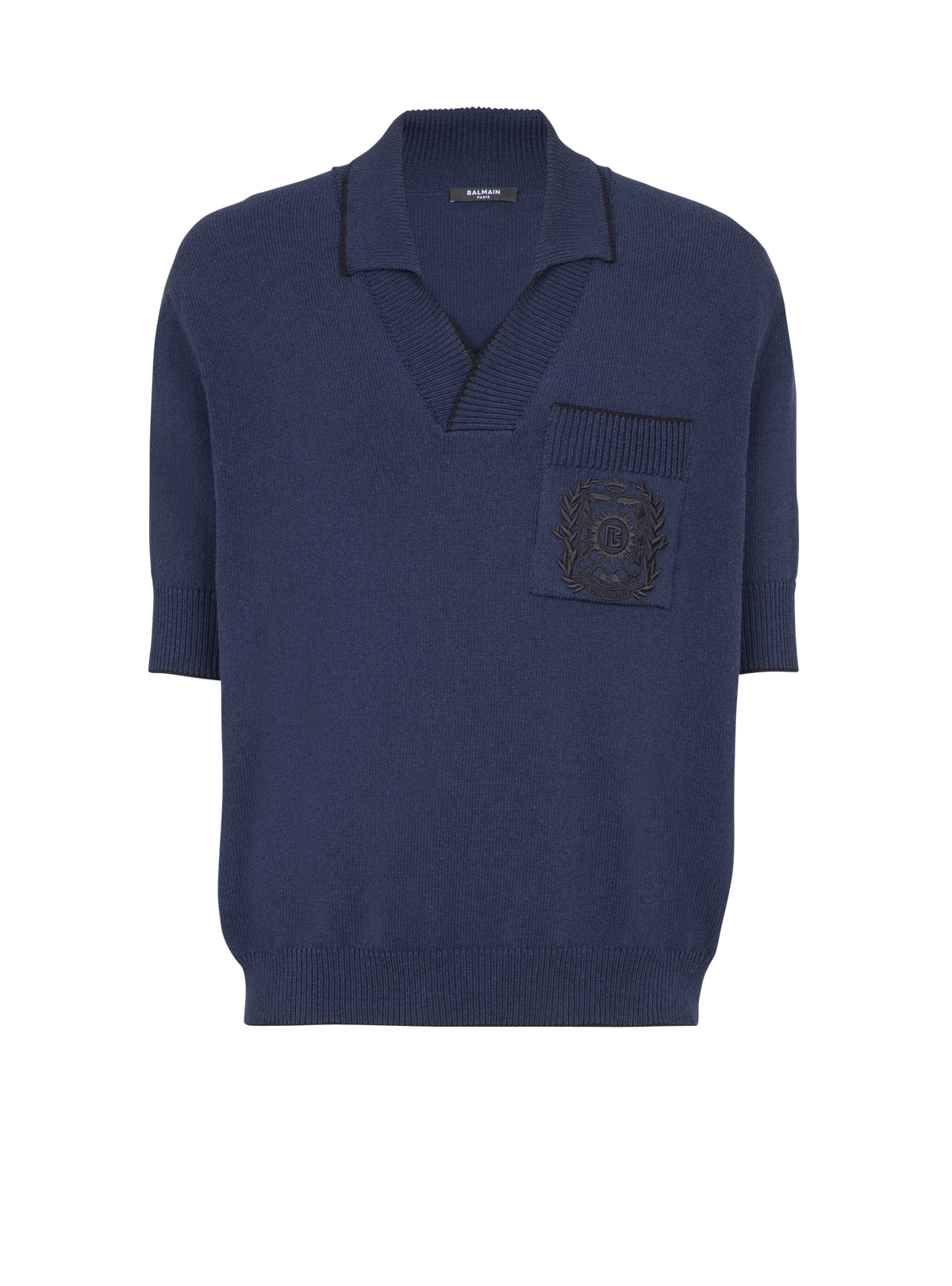 Polo brodé balmain écusson en maille - Bleu Marine & Noir