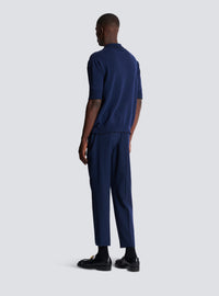 Polo brodé balmain écusson en maille - Bleu Marine & Noir