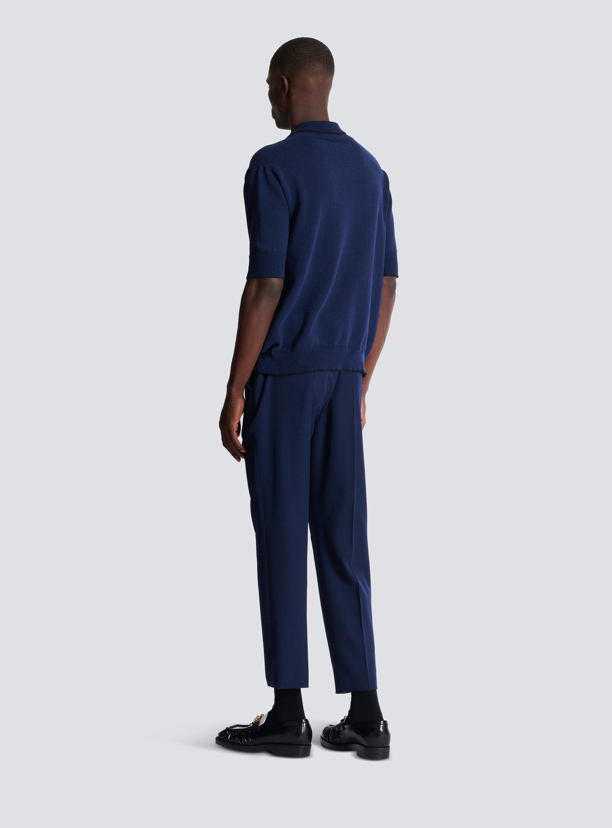 Polo brodé balmain écusson en maille - Bleu Marine & Noir