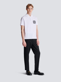 Polo en coton imprimé écusson - Blanc & Noir