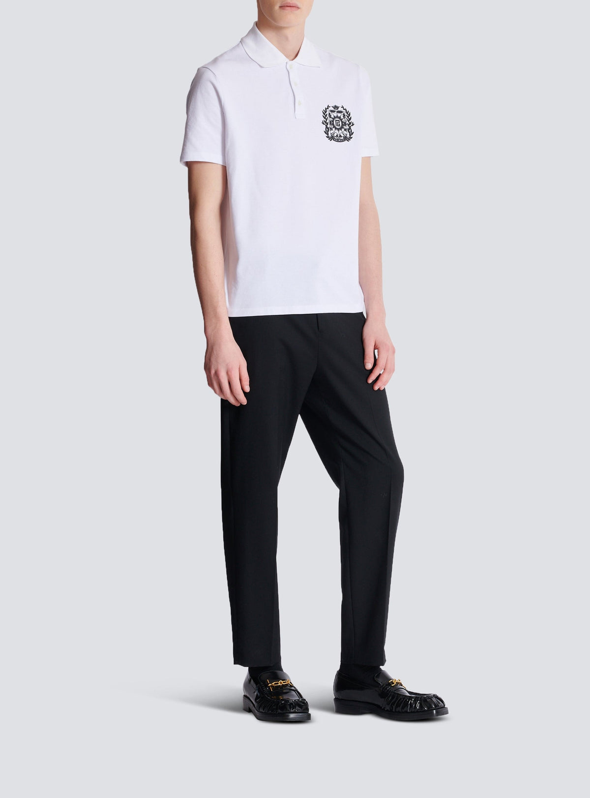 Printed cotton polo shirt - White & Black