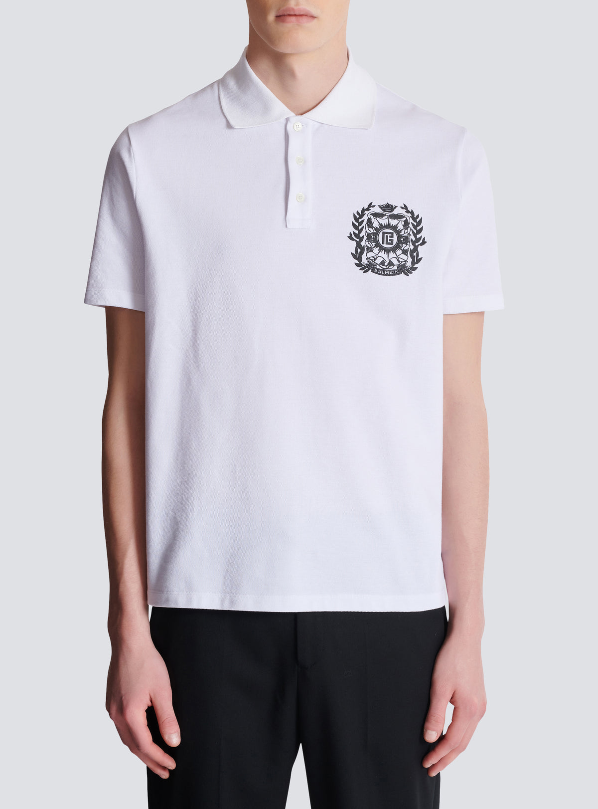 Polo en coton imprimé écusson - Blanc & Noir