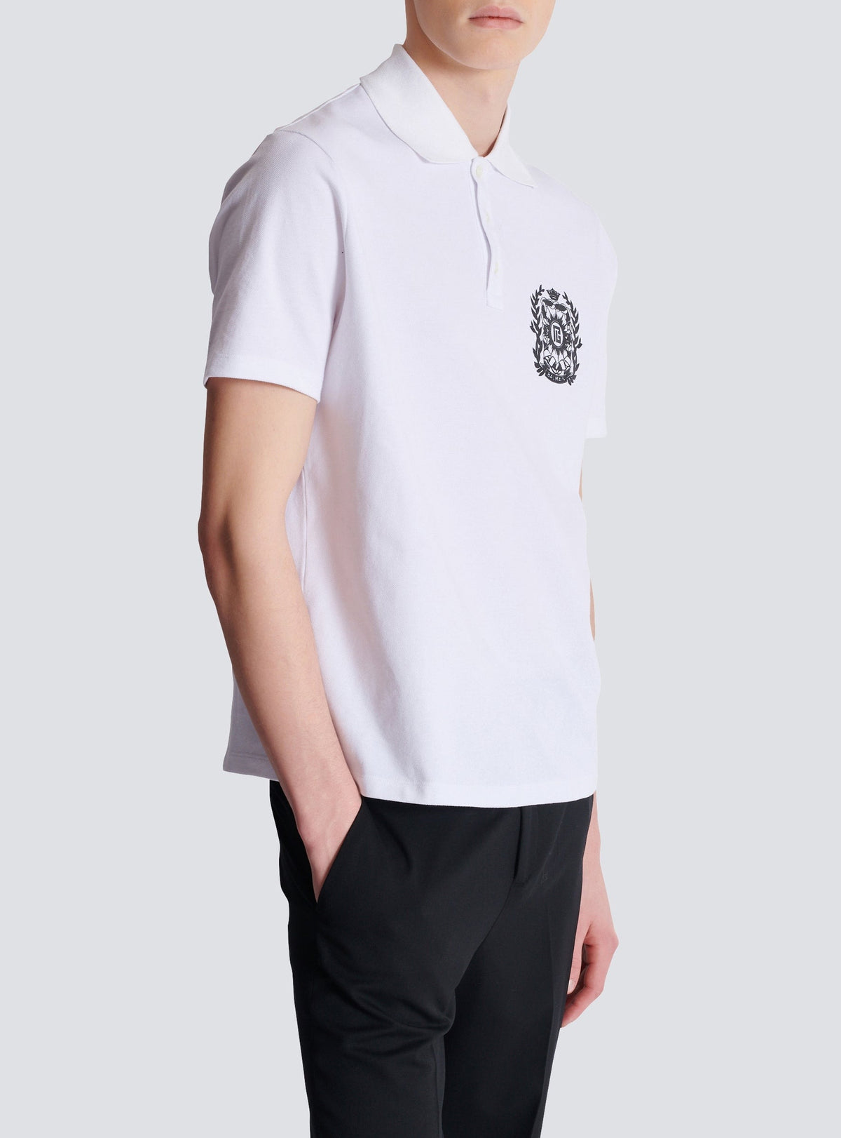 Printed cotton polo shirt - White & Black