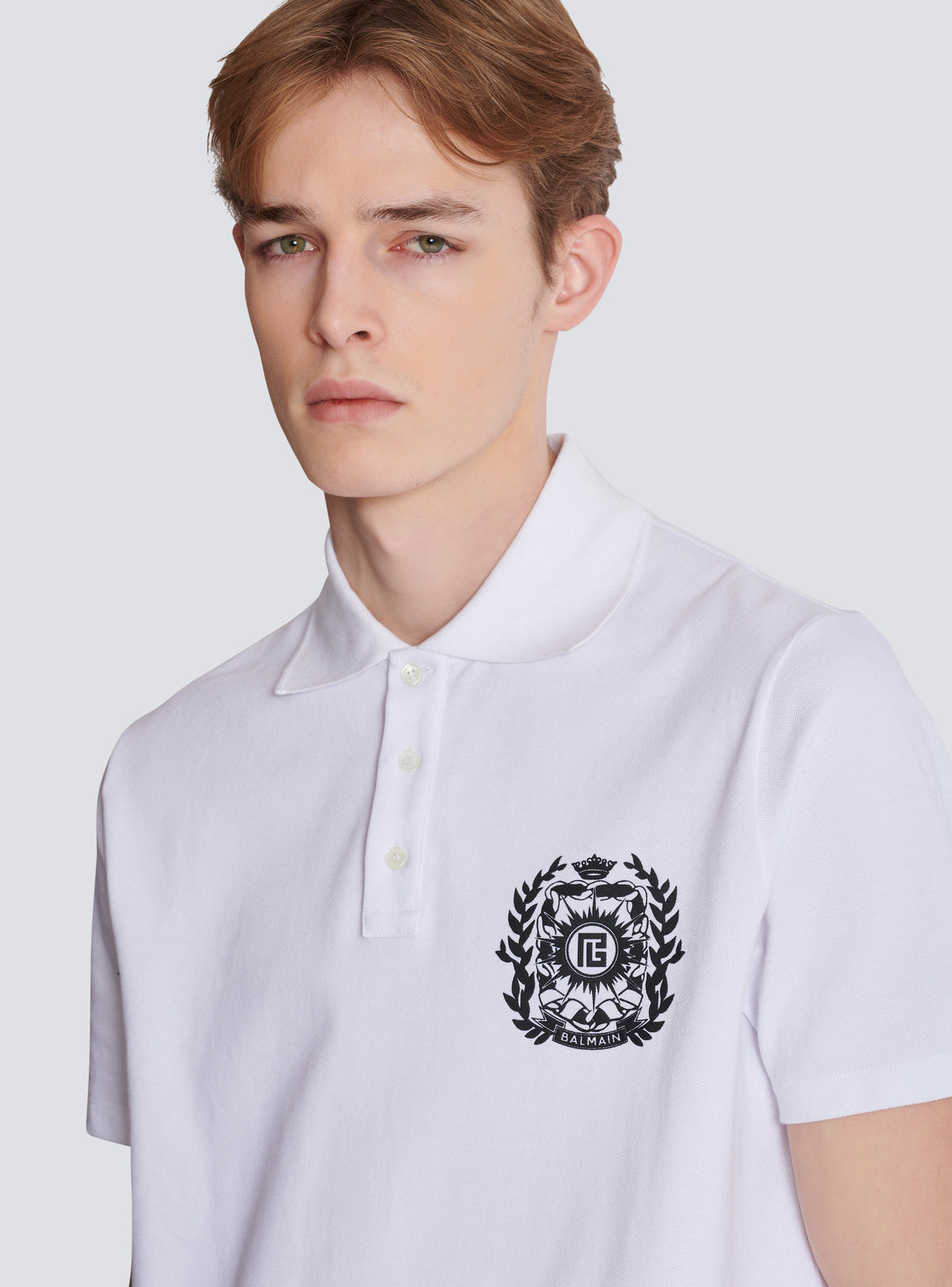Polo en coton imprimé écusson - Blanc & Noir