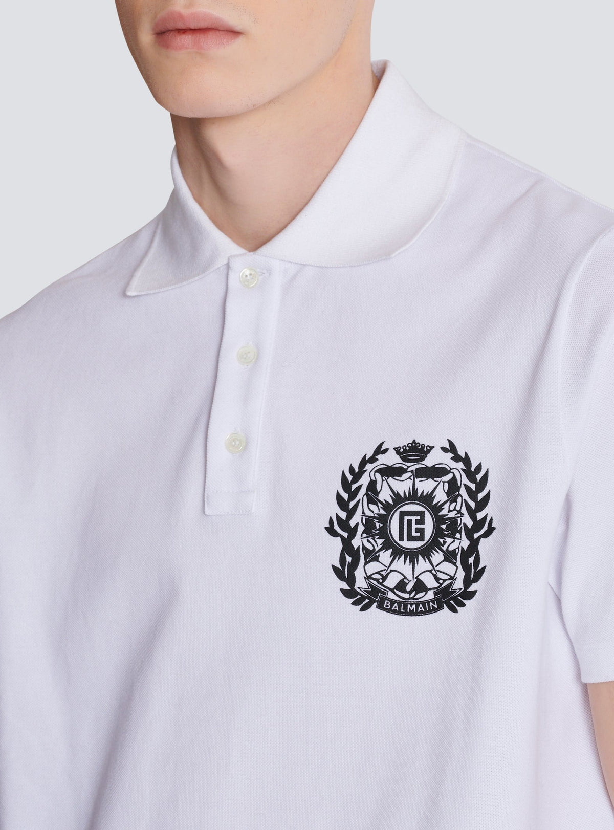 Printed cotton polo shirt - White & Black