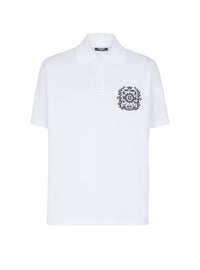 Printed cotton polo shirt - White & Black