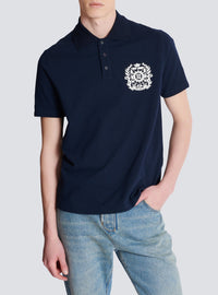 Printed cotton polo shirt - Navy & White