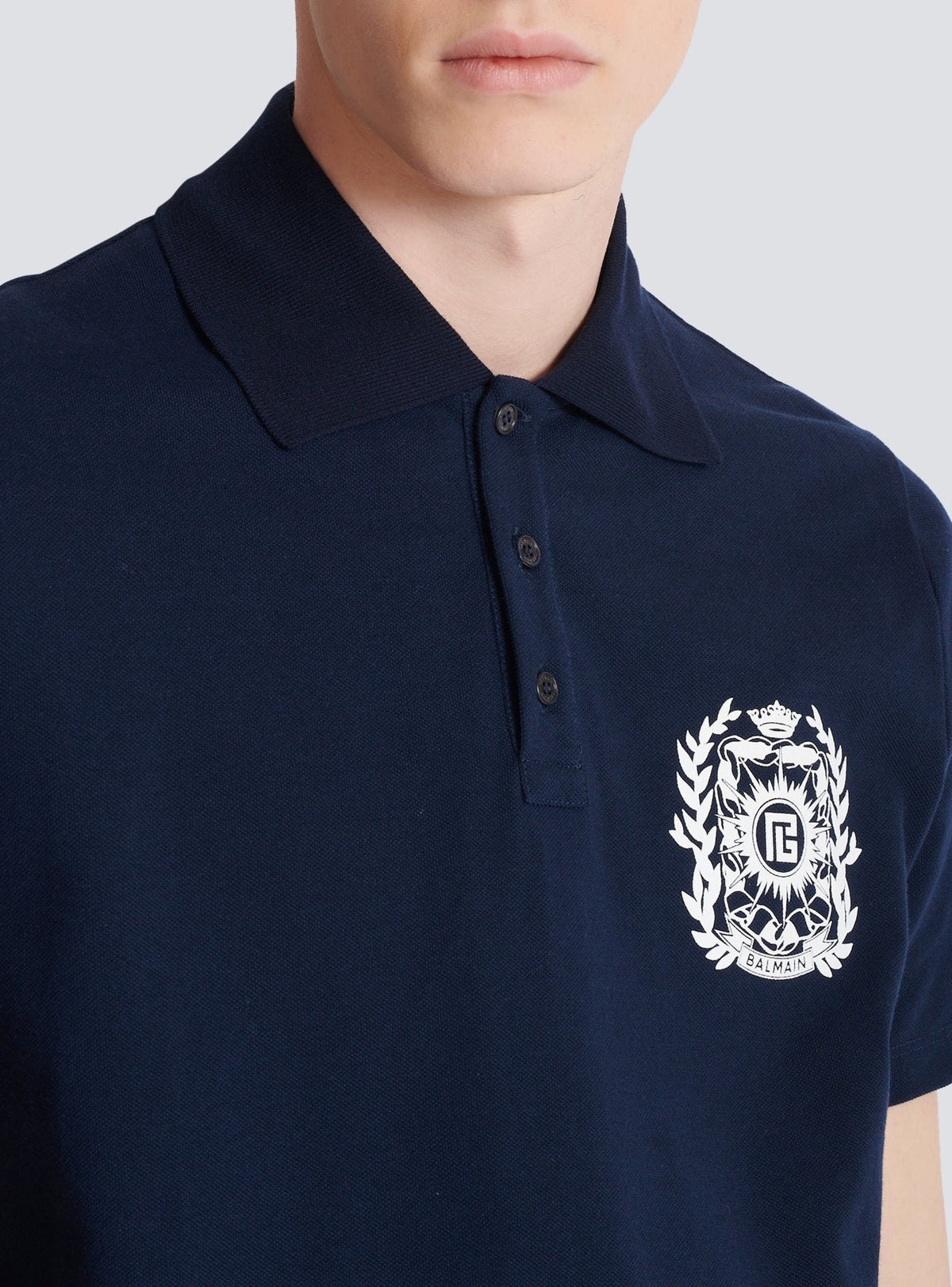 Printed cotton polo shirt - Navy & White