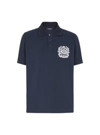 Printed cotton polo shirt - Navy & White
