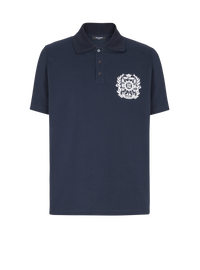 Polo en coton imprimé écusson - Marine & Blanc